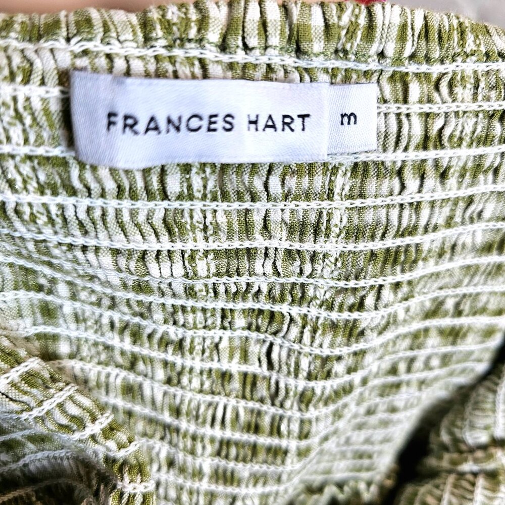 Frances Hart Maternity Green Gingham Smocked Midi Dress Silver Thread Size M - Picture 6 of 6